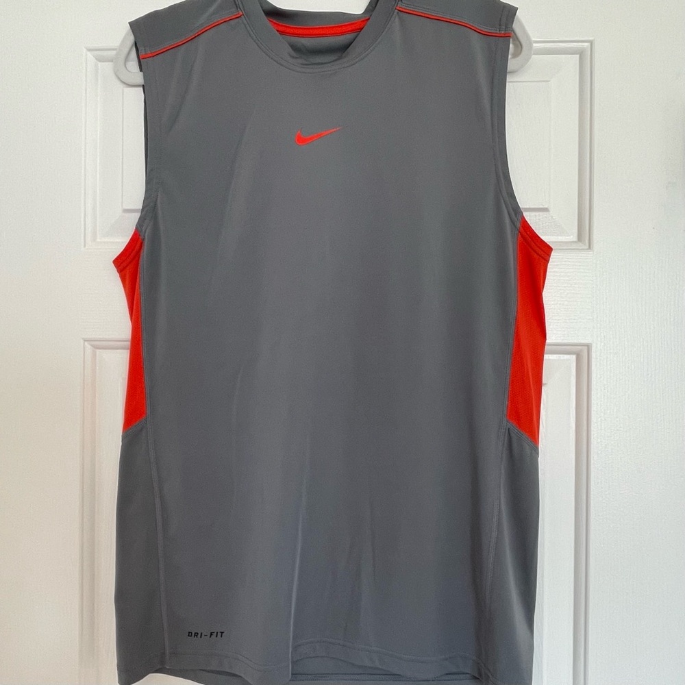Nike Gray and Orange Dri-FIT Sleeveless Workout Top